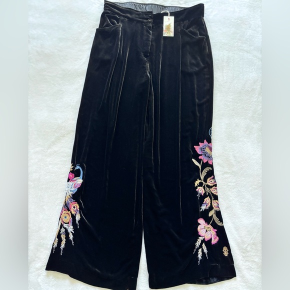JOHNNY WAS Steffania Black Velvet Wide Leg Pleat Trouser--L - Picture 4 of 16